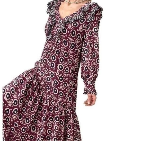 Sea NY New York V-neck Ruffle Floral Midi Dress Size 4 Deep Purple - Picture 1 of 6